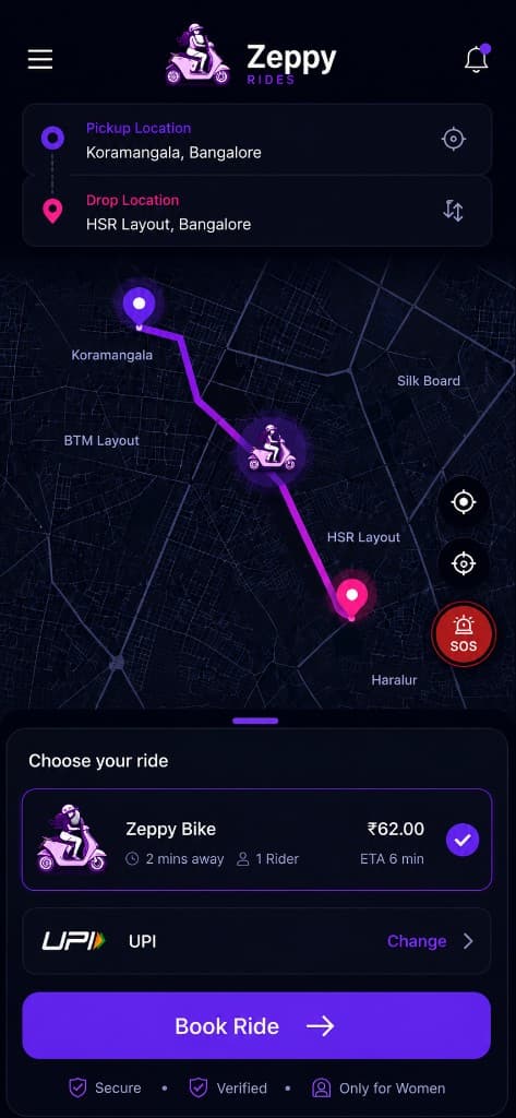 Zeppy Rides app — book a safe bike taxi ride